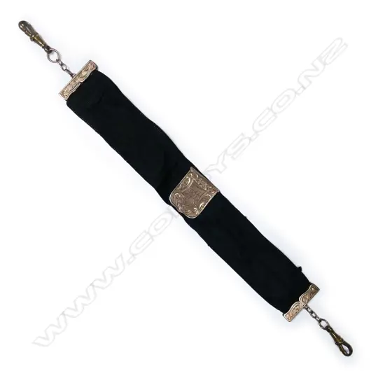 A 9ct rose gold mounted black silk Albertina,